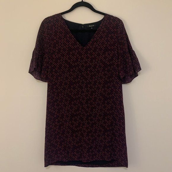 Madewell Purple Floral V-Neck Bell Sleeve Mini Dress - Picture 3 of 6